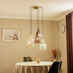 Lindby hanglamp Belarion, meerkleurig, 5-lamps, Ø 65 cm