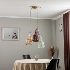 Lindby hanglamp Belarion, meerkleurig, 5-lamps, Ø 65 cm