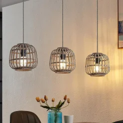 Lindby hanglamp Bominio, 102 cm, rotan, hout, E27