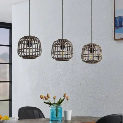 Lindby hanglamp Bominio, 102 cm, rotan, hout, E27