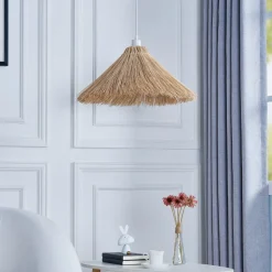 Lindby hanglamp Borys, Ø 55 cm, zeegras, E27