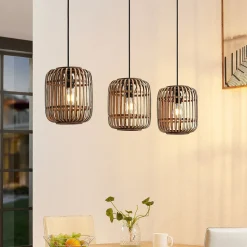 Lindby hanglamp Canyana, naturel, 3-lamps, rotan, 105 cm