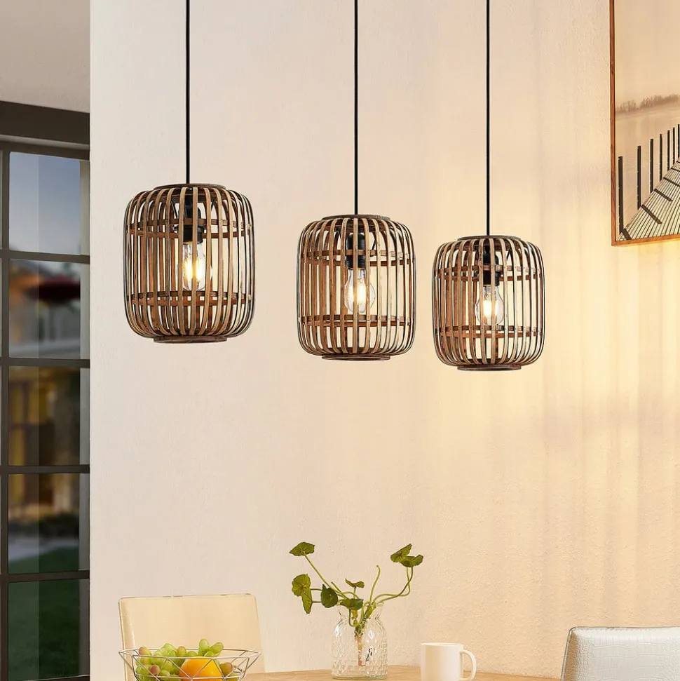 Lindby hanglamp Canyana, naturel, 3-lamps, rotan, 105 cm