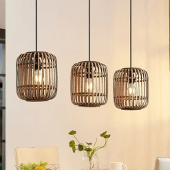 Lindby hanglamp Canyana, naturel, 3-lamps, rotan, 105 cm