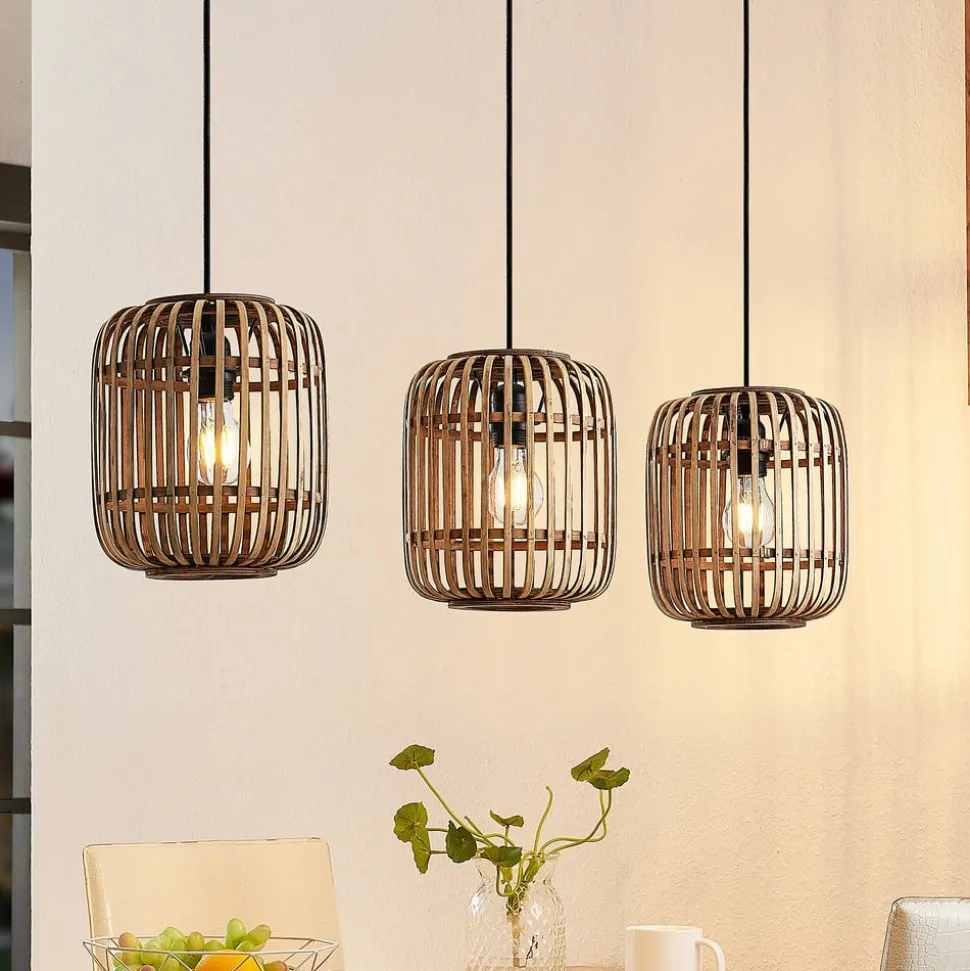 Lindby hanglamp Canyana, naturel, 3-lamps, rotan, 105 cm