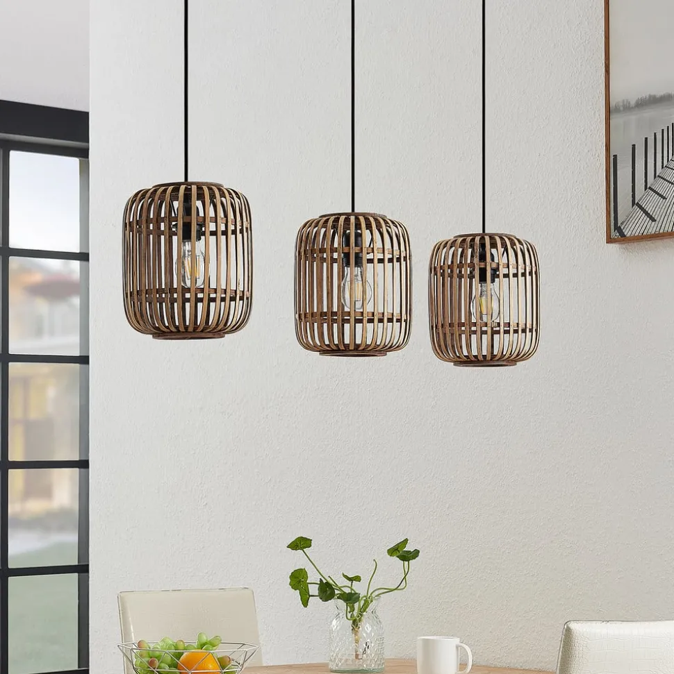 Lindby hanglamp Canyana, naturel, 3-lamps, rotan, 105 cm