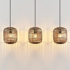 Lindby hanglamp Canyana, naturel, 3-lamps, rotan, 105 cm