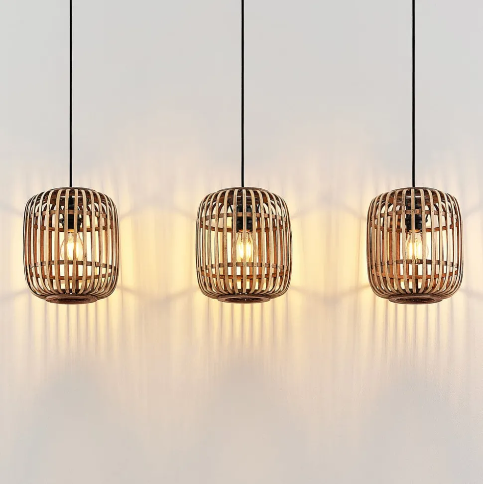 Lindby hanglamp Canyana, naturel, 3-lamps, rotan, 105 cm