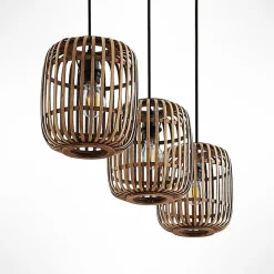 Lindby hanglamp Canyana, naturel, 3-lamps, rotan, 105 cm