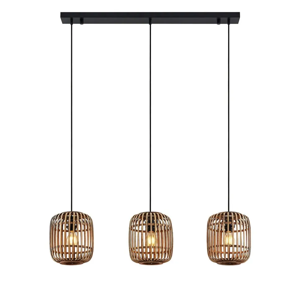 Lindby hanglamp Canyana, naturel, 3-lamps, rotan, 105 cm
