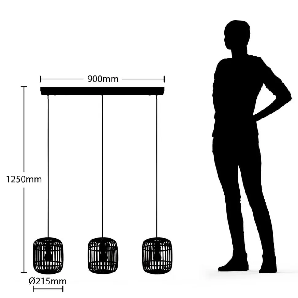 Lindby hanglamp Canyana, naturel, 3-lamps, rotan, 105 cm