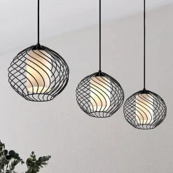 Lindby hanglamp Cedrice, 3-lamps, zwart, metaal, E27