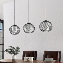 Lindby hanglamp Cedrice, 3-lamps, zwart, metaal, E27