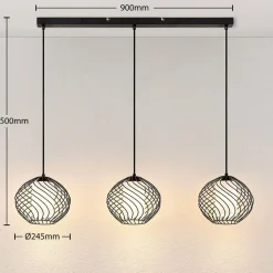Lindby hanglamp Cedrice, 3-lamps, zwart, metaal, E27