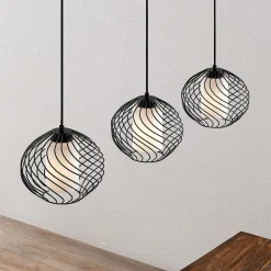 Lindby hanglamp Cedrice, 3-lamps, zwart, metaal, E27