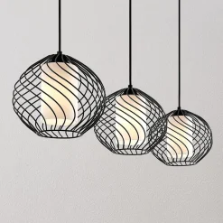 Lindby hanglamp Cedrice, 3-lamps, zwart, metaal, E27