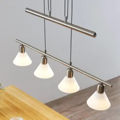 Lindby hanglamp Delira, 4-lamps nikkel, in hoogte verstelbaar