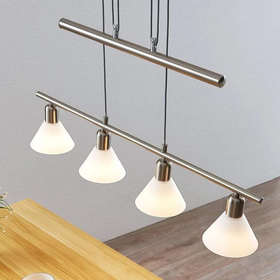 Lindby hanglamp Delira, 4-lamps nikkel, in hoogte verstelbaar