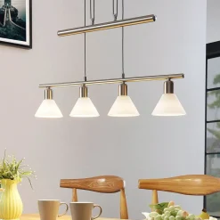 Lindby hanglamp Delira, 4-lamps nikkel, in hoogte verstelbaar