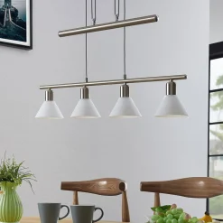 Lindby hanglamp Delira, 4-lamps nikkel, in hoogte verstelbaar