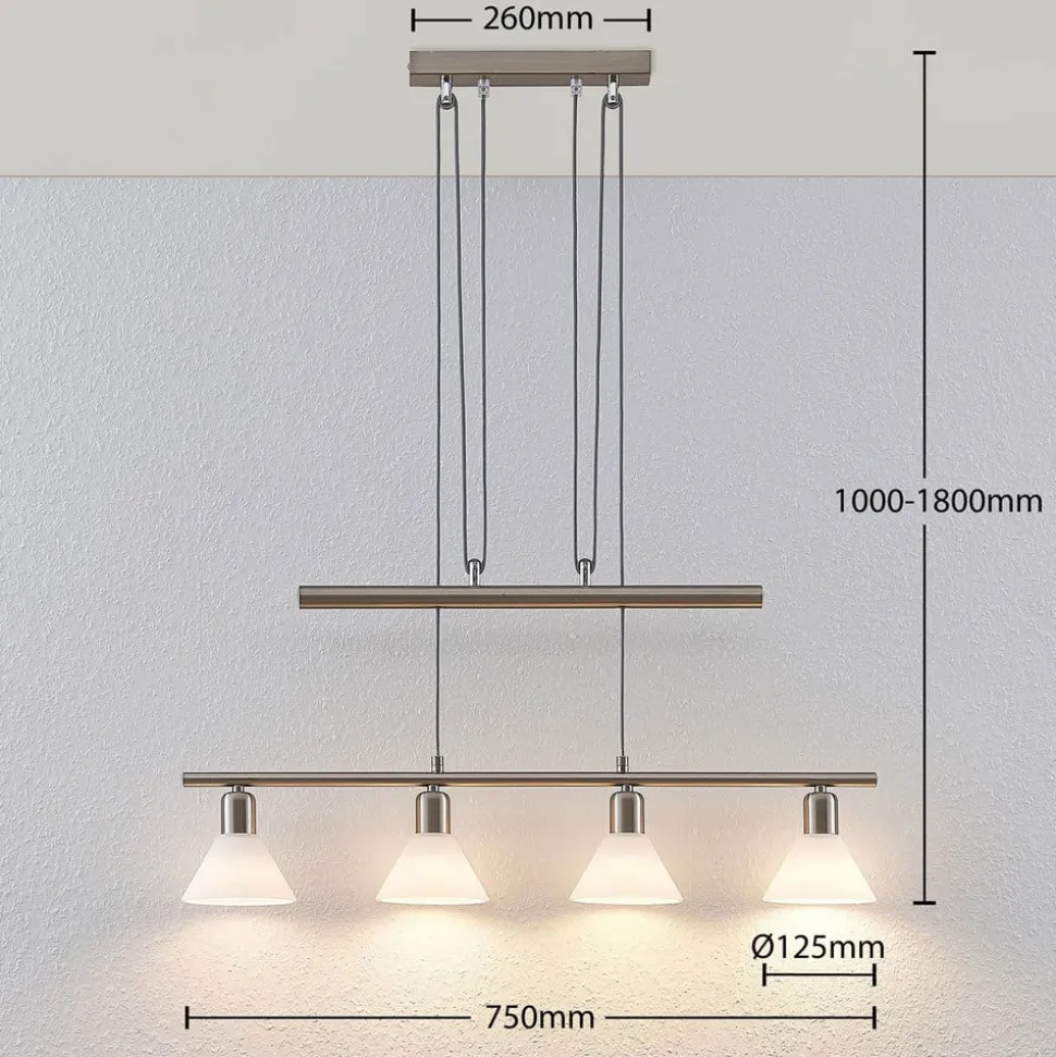 Lindby hanglamp Delira, 4-lamps nikkel, in hoogte verstelbaar