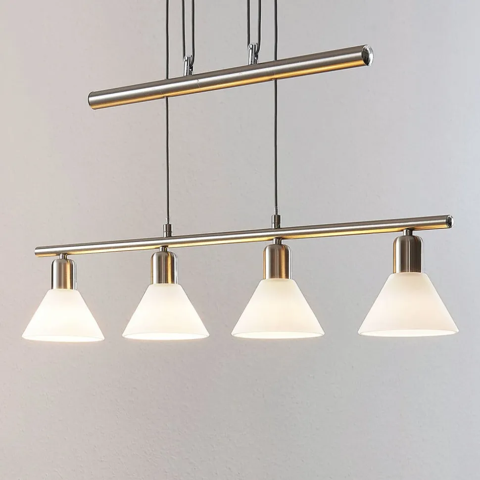 Lindby hanglamp Delira, 4-lamps nikkel, in hoogte verstelbaar