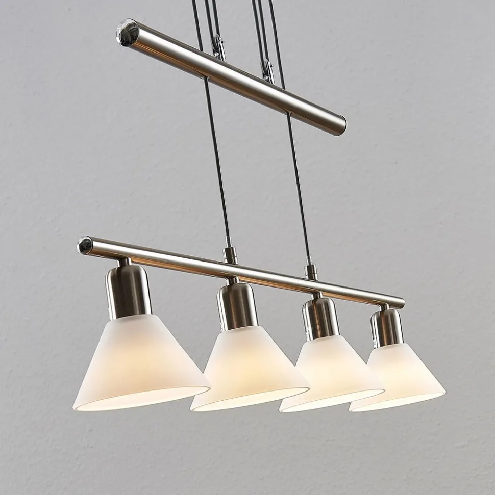 Lindby hanglamp Delira, 4-lamps nikkel, in hoogte verstelbaar
