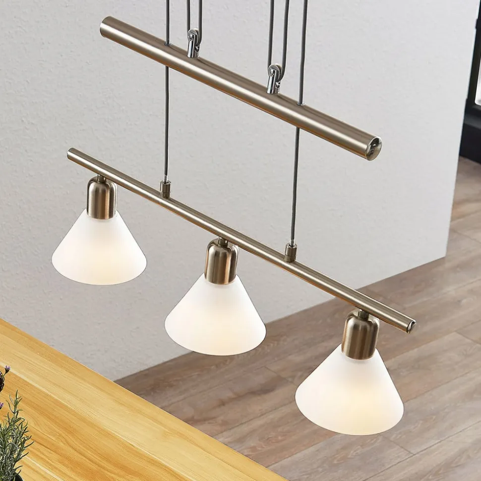 Lindby hanglamp Delira, 3-lamps, nikkel, in hoogte verstelbaar