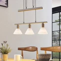 Lindby hanglamp Delira, 3-lamps, nikkel, in hoogte verstelbaar