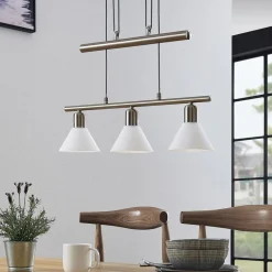 Lindby hanglamp Delira, 3-lamps, nikkel, in hoogte verstelbaar