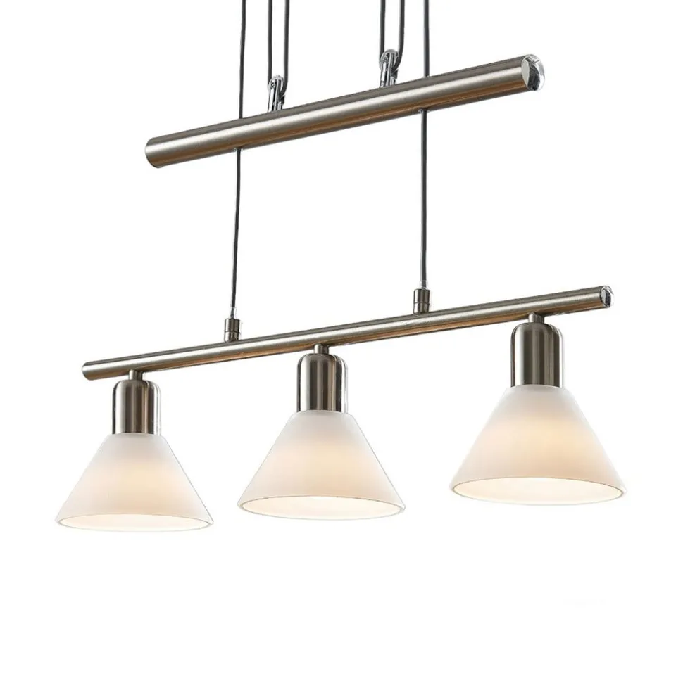Lindby hanglamp Delira, 3-lamps, nikkel, in hoogte verstelbaar