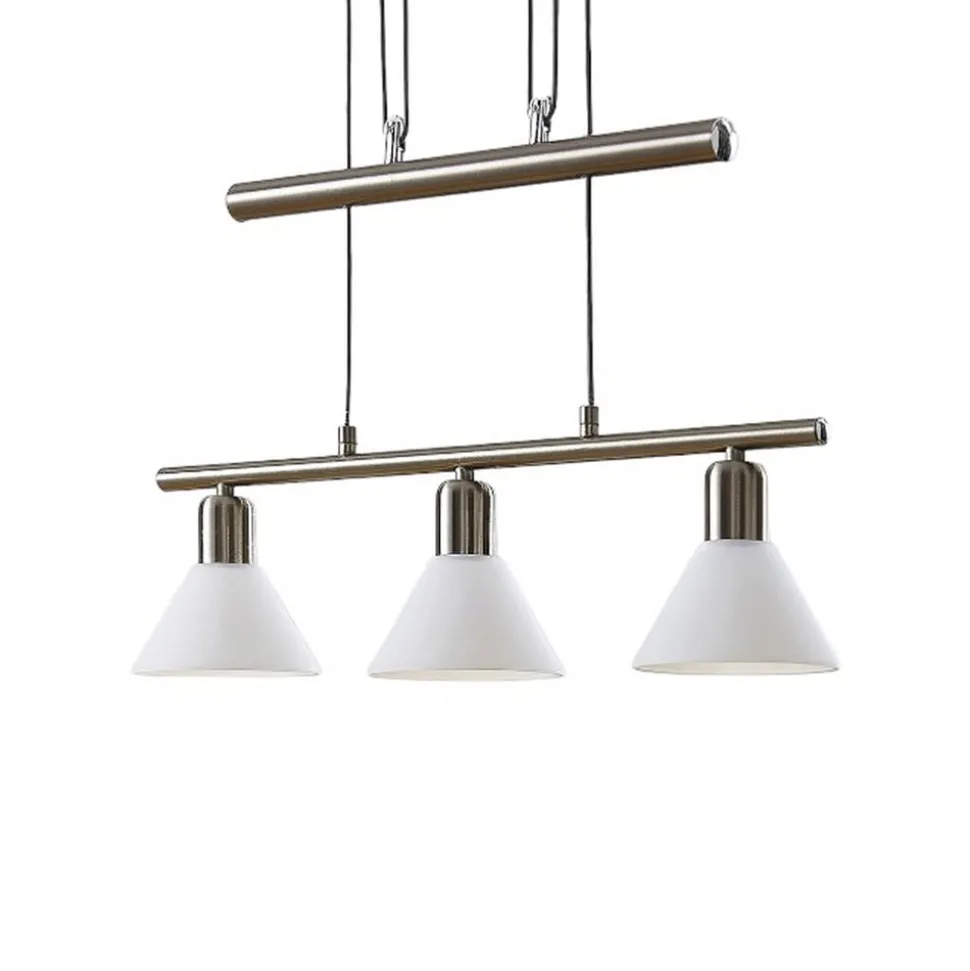 Lindby hanglamp Delira, 3-lamps, nikkel, in hoogte verstelbaar