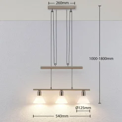 Lindby hanglamp Delira, 3-lamps, nikkel, in hoogte verstelbaar