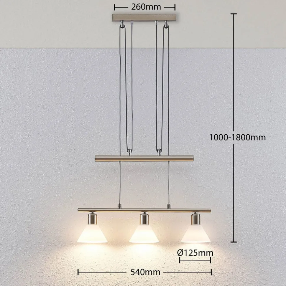 Lindby hanglamp Delira, 3-lamps, nikkel, in hoogte verstelbaar