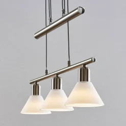 Lindby hanglamp Delira, 3-lamps, nikkel, in hoogte verstelbaar