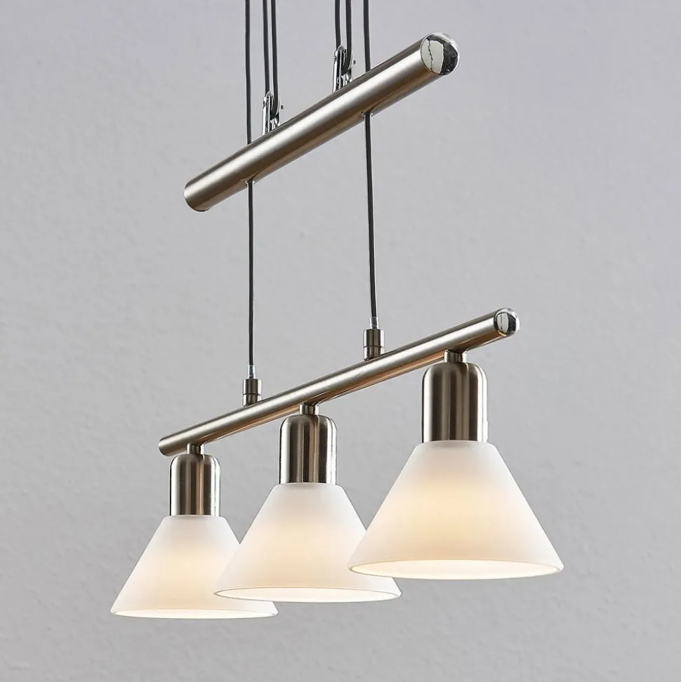Lindby hanglamp Delira, 3-lamps, nikkel, in hoogte verstelbaar