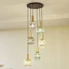 Lindby hanglamp Doroteo, 6-lamps, groen/amber/grijs, glas