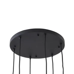 Lindby hanglamp Doroteo, 6-lamps, groen/amber/grijs, glas