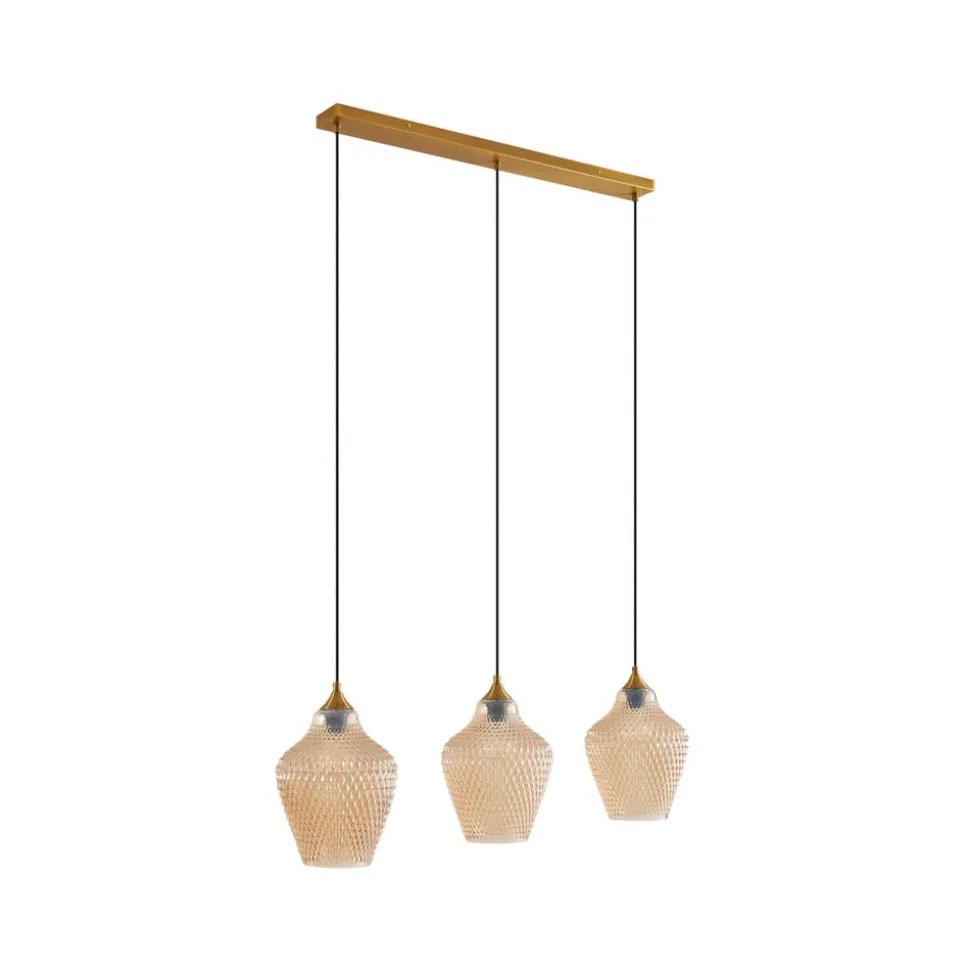 Lindby hanglamp Drakar, Ø 22 cm, 3-lamps, amber, glas