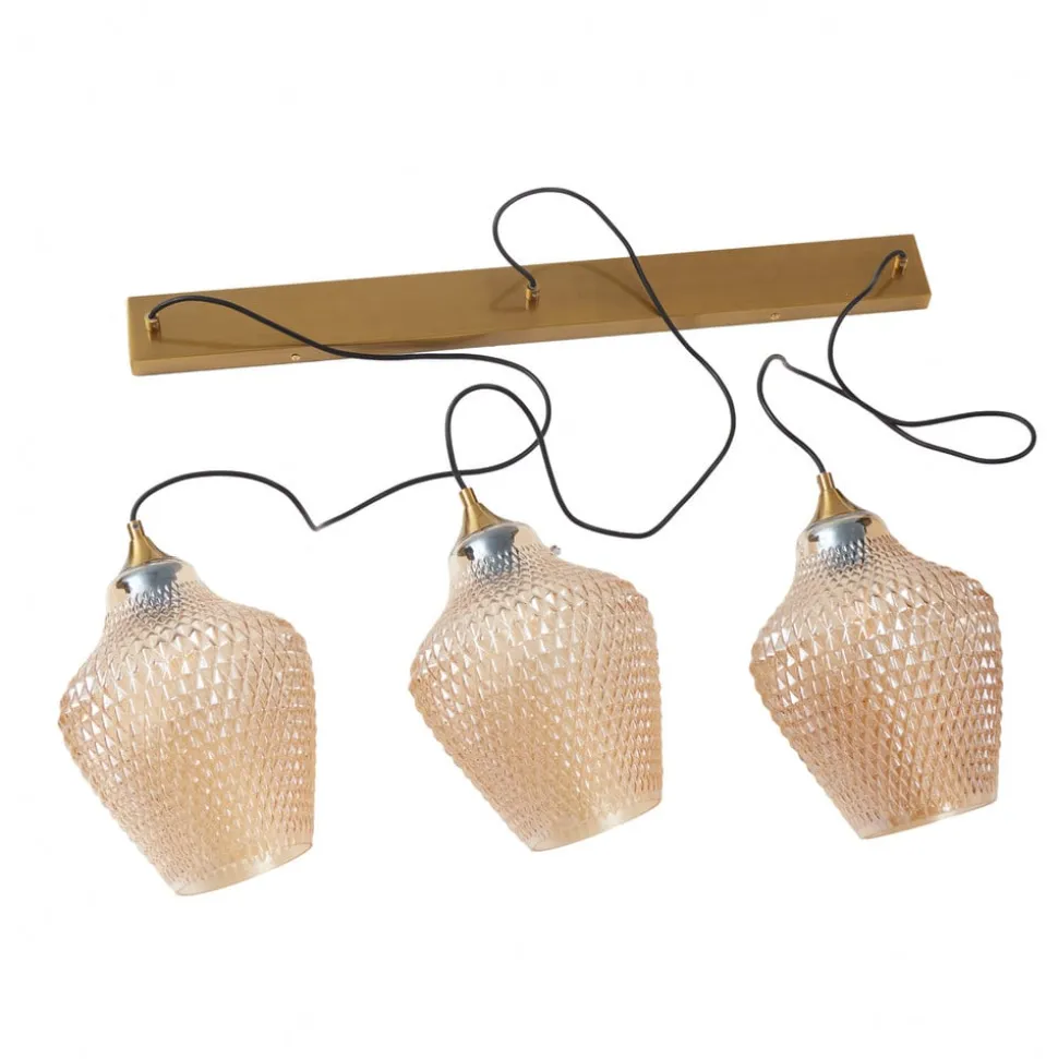 Lindby hanglamp Drakar, Ø 22 cm, 3-lamps, amber, glas