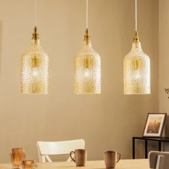 Lindby hanglamp Drakar, 3-lamps, amber, glas, Ø 19,5 cm