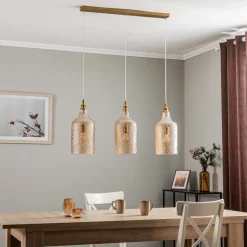 Lindby hanglamp Drakar, 3-lamps, amber, glas, Ø 19,5 cm