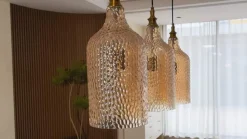 Lindby hanglamp Drakar, 3-lamps, amber, glas, Ø 19,5 cm