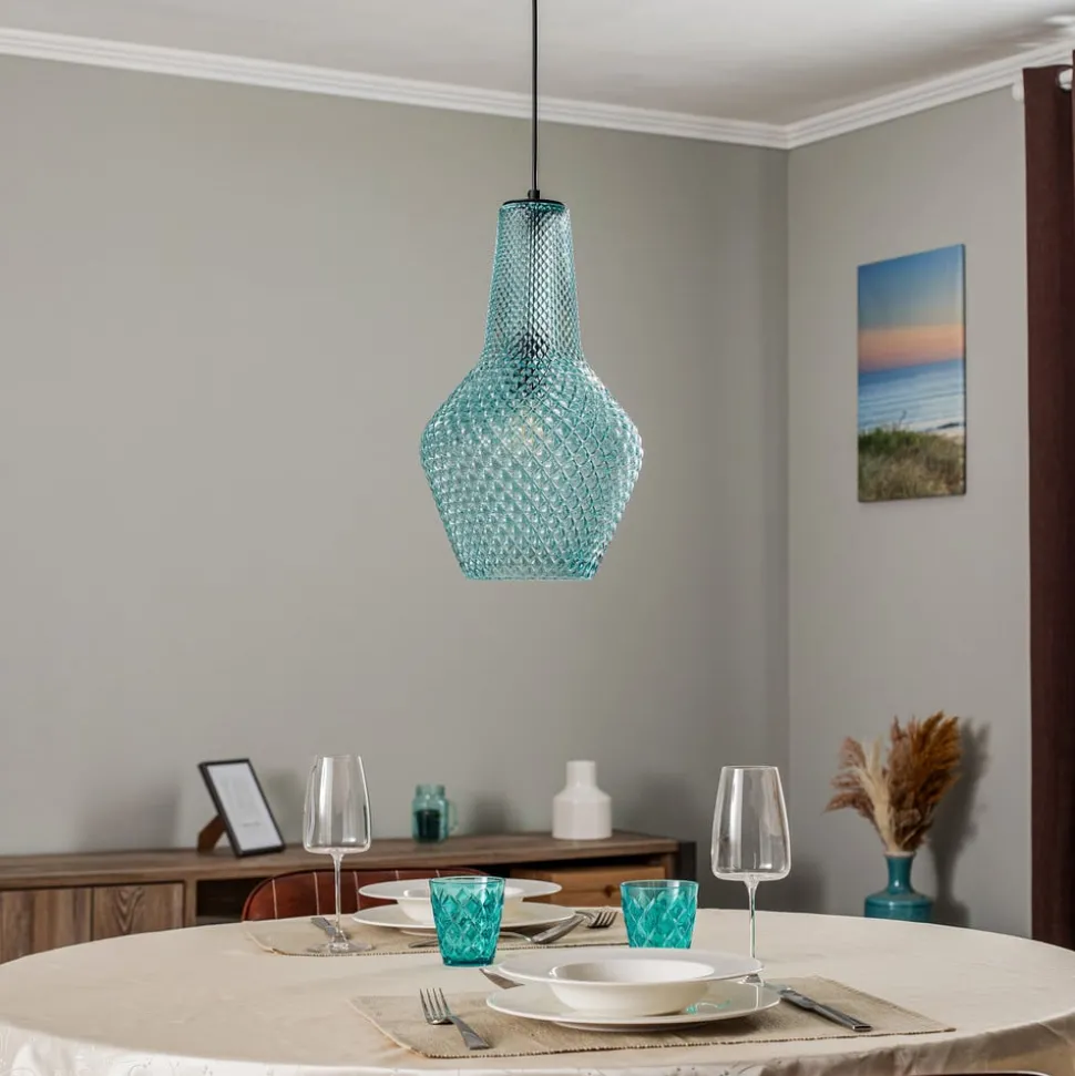 Lindby hanglamp Drakar, 1-lamp, lichtblauw, glas, Ø 25 cm