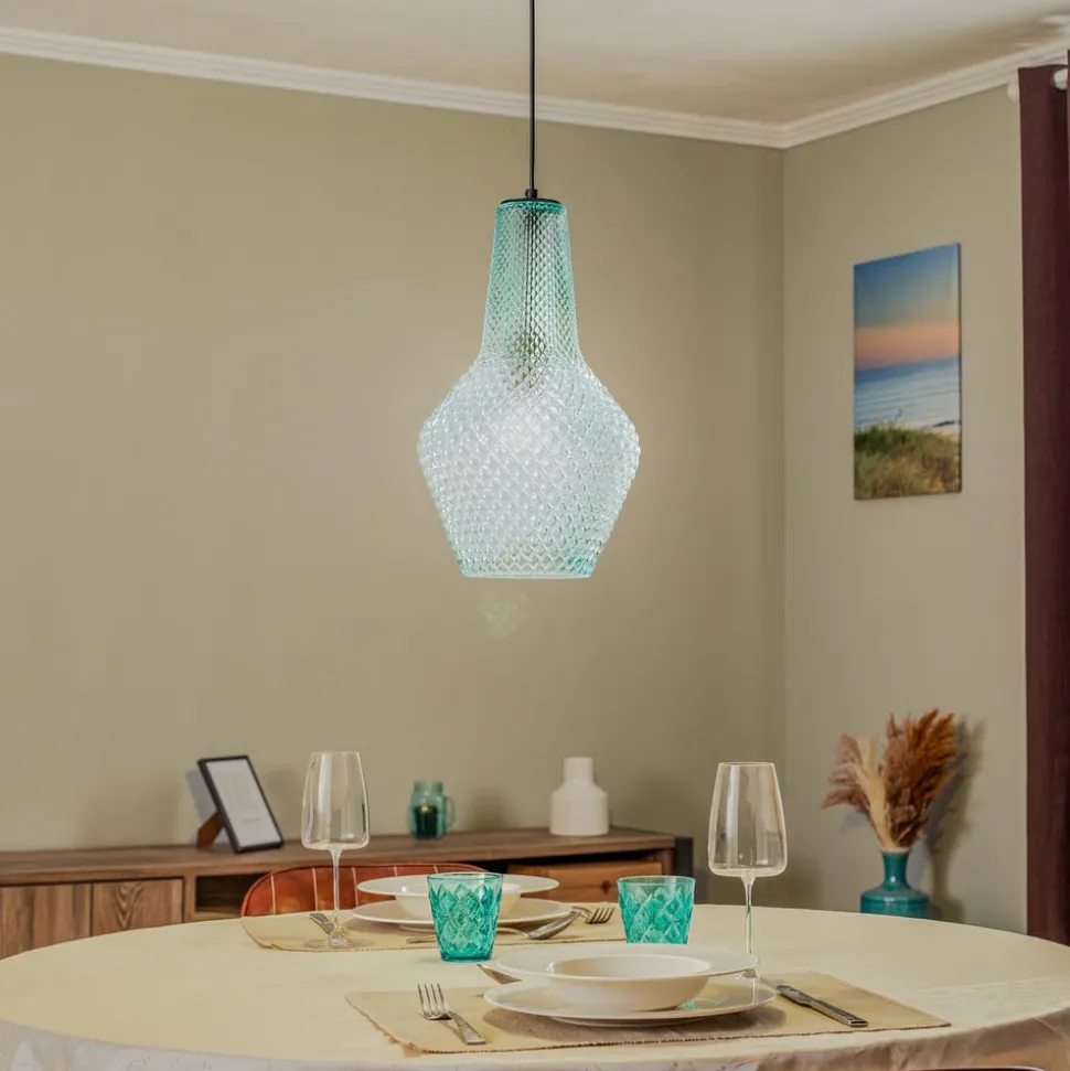 Lindby hanglamp Drakar, 1-lamp, lichtblauw, glas, Ø 25 cm