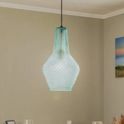 Lindby hanglamp Drakar, 1-lamp, lichtblauw, glas, Ø 25 cm