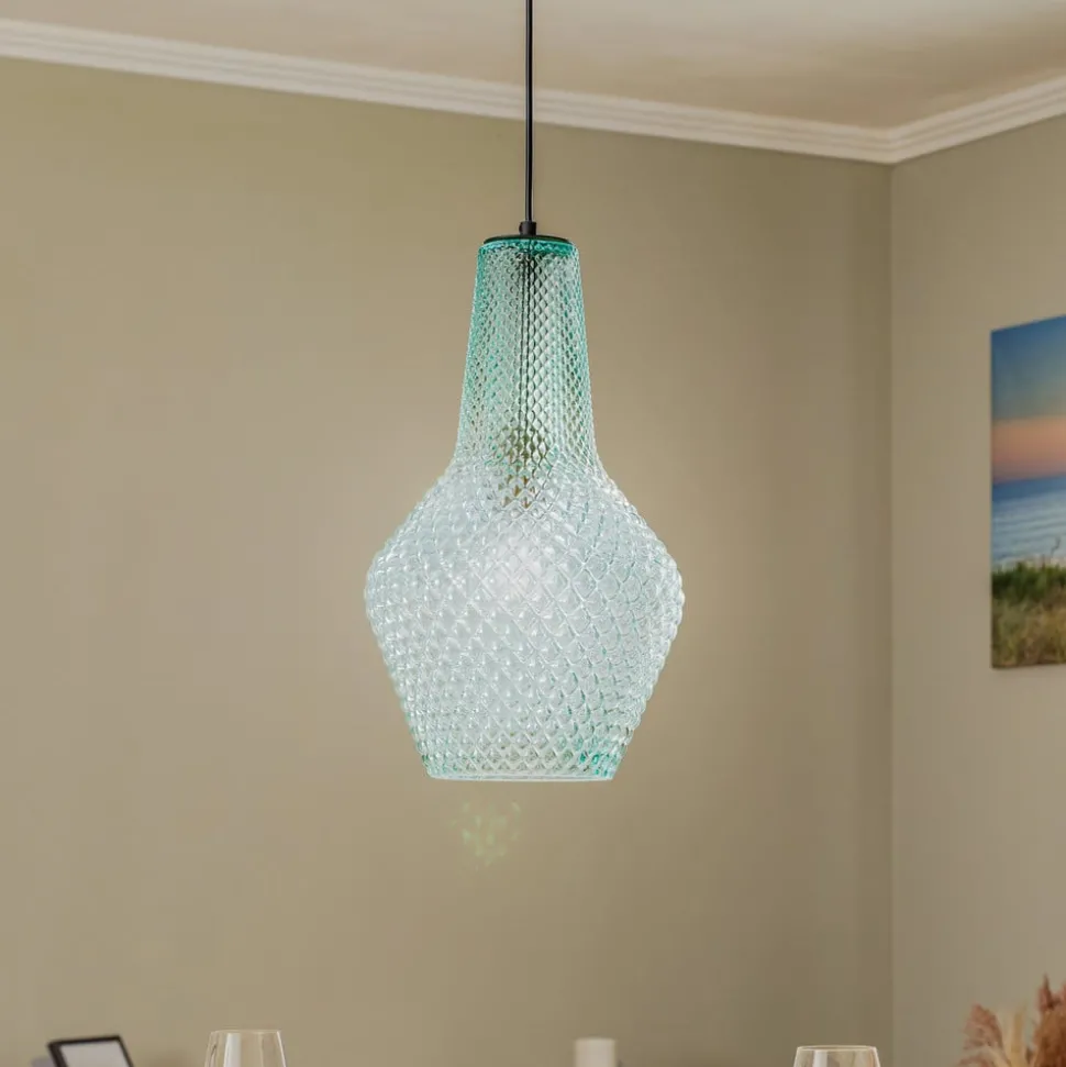 Lindby hanglamp Drakar, 1-lamp, lichtblauw, glas, Ø 25 cm