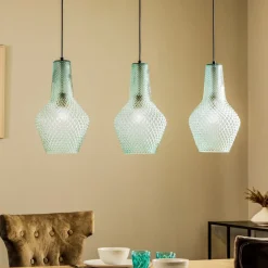 Lindby hanglamp Drakar, 3-lamps, lichtblauw, glas, Ø 25 cm