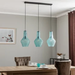 Lindby hanglamp Drakar, 3-lamps, lichtblauw, glas, Ø 25 cm