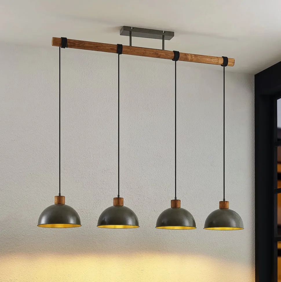 Lindby hanglamp Durbis, 116 cm, 4-lamps, grijs, hout, E27